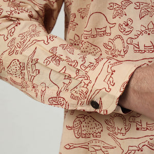 Beige - Bindaas Block Art Printed Cotton Men Full Sleeve Shirt