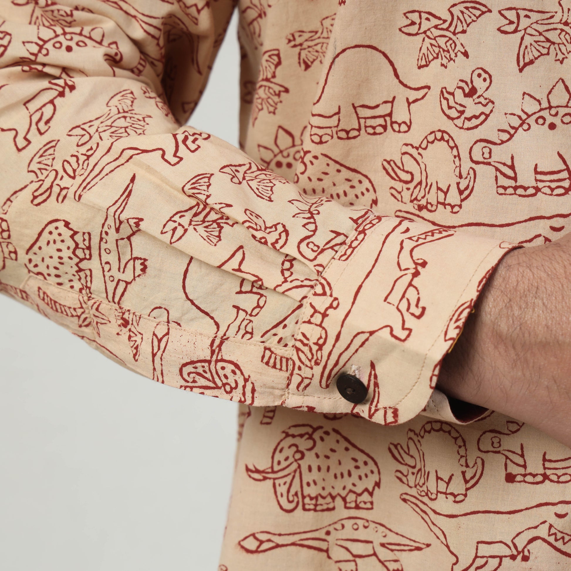 Beige - Bindaas Block Art Printed Cotton Men Full Sleeve Shirt