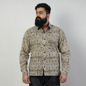 Beige - Bindaas Block Art Printed Cotton Men Full Sleeve Shirt