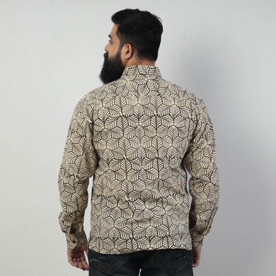 Beige - Bindaas Block Art Printed Cotton Men Full Sleeve Shirt