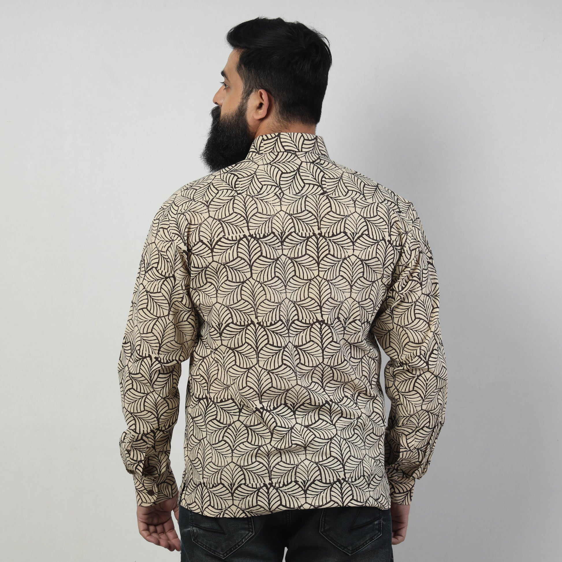 Beige - Bindaas Block Art Printed Cotton Men Full Sleeve Shirt