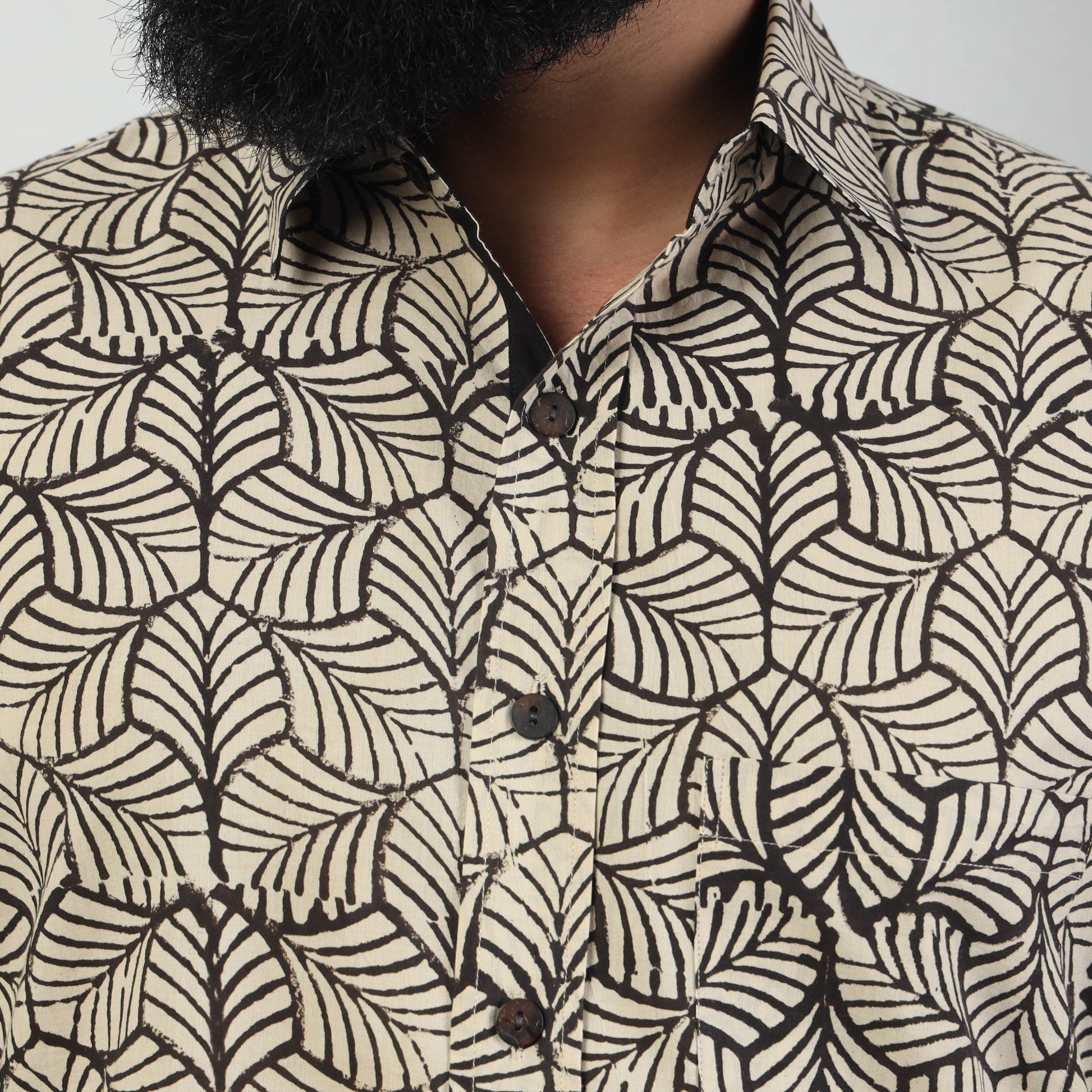 Beige - Bindaas Block Art Printed Cotton Men Full Sleeve Shirt