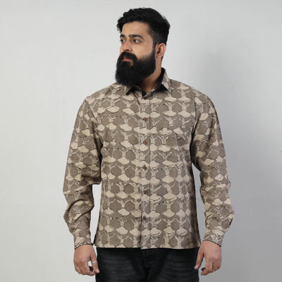 Brown - Bindaas Block Art Printed Cotton Men Full Sleeve Shirt