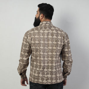 Brown - Bindaas Block Art Printed Cotton Men Full Sleeve Shirt