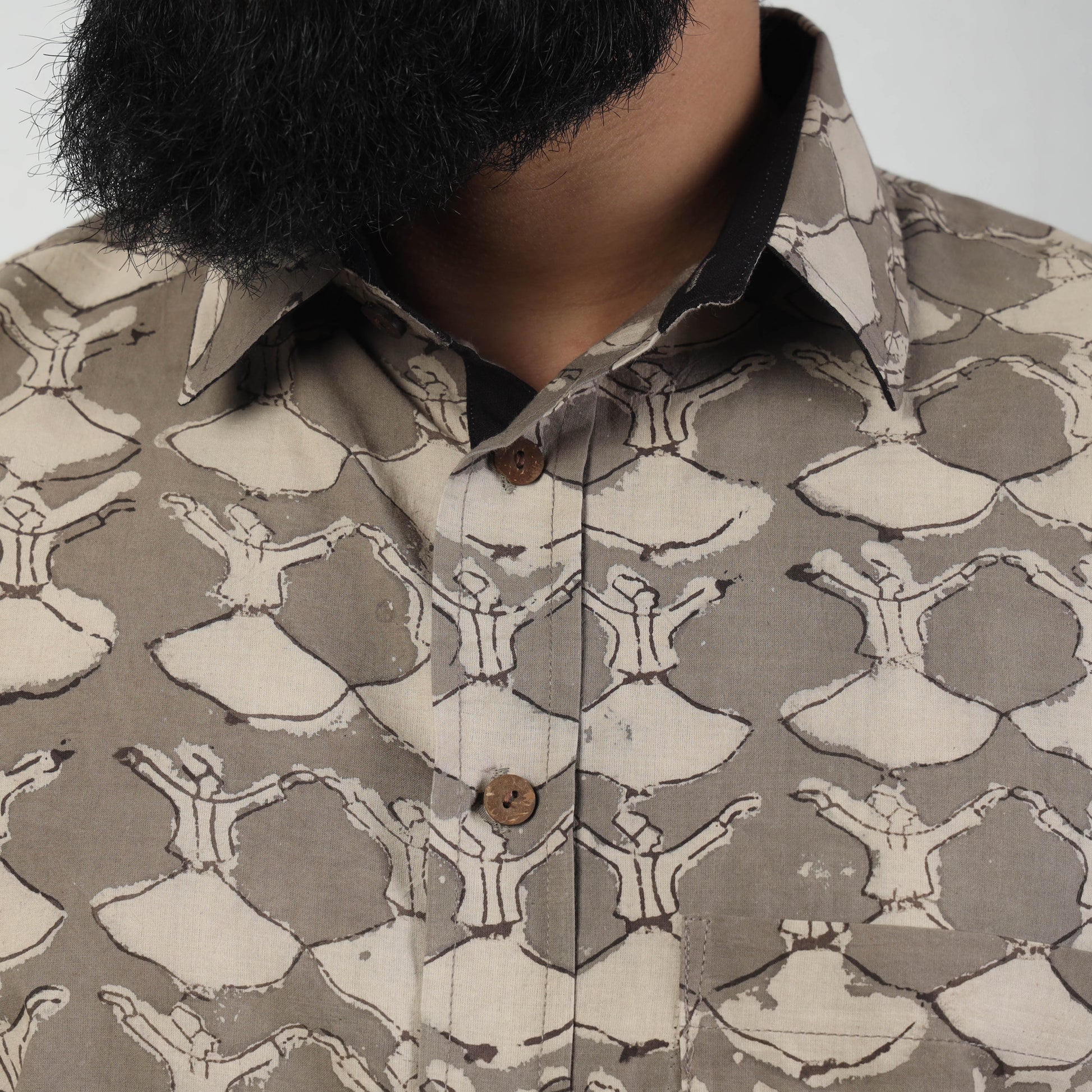 Brown - Bindaas Block Art Printed Cotton Men Full Sleeve Shirt