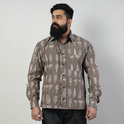 Brown - Bindaas Block Art Printed Cotton Men Full Sleeve Shirt