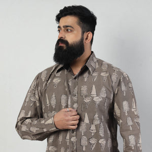 Brown - Bindaas Block Art Printed Cotton Men Full Sleeve Shirt