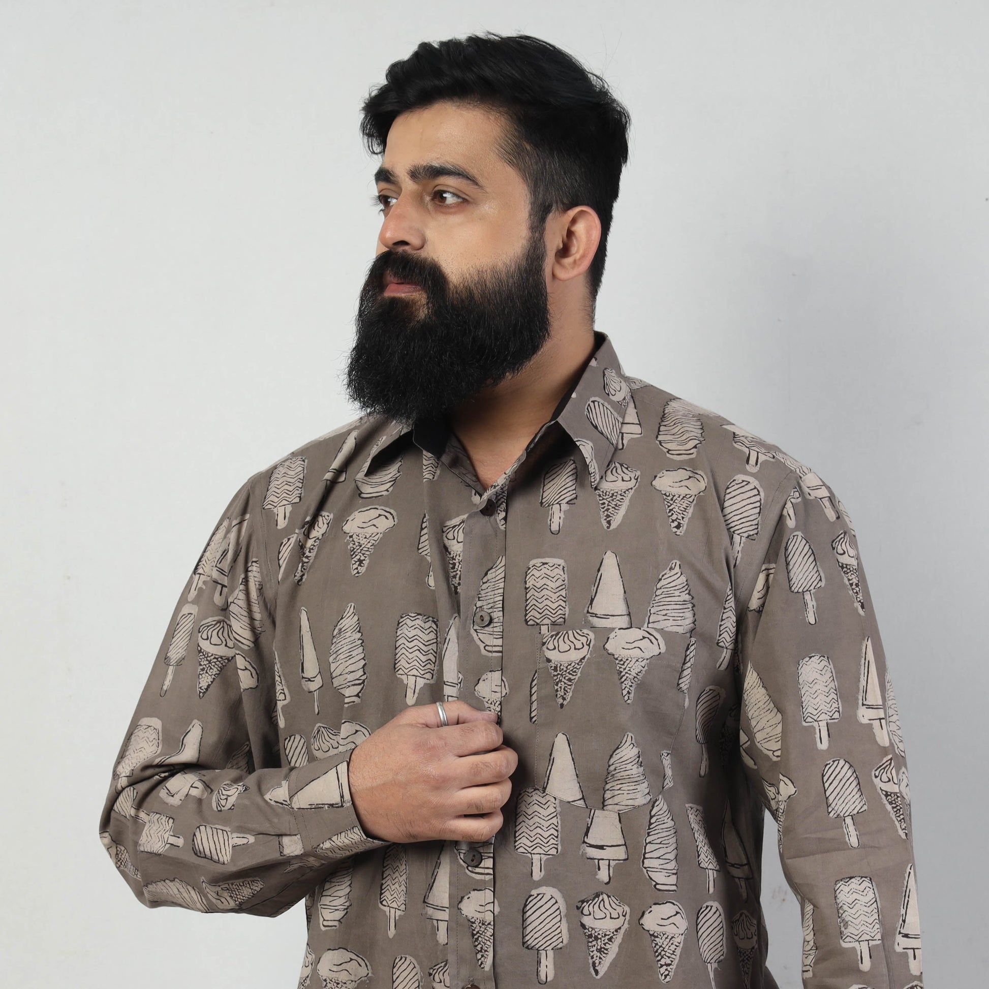 Brown - Bindaas Block Art Printed Cotton Men Full Sleeve Shirt