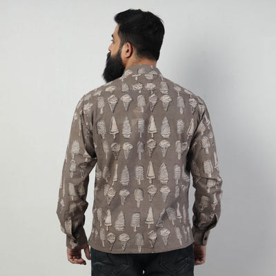 Brown - Bindaas Block Art Printed Cotton Men Full Sleeve Shirt