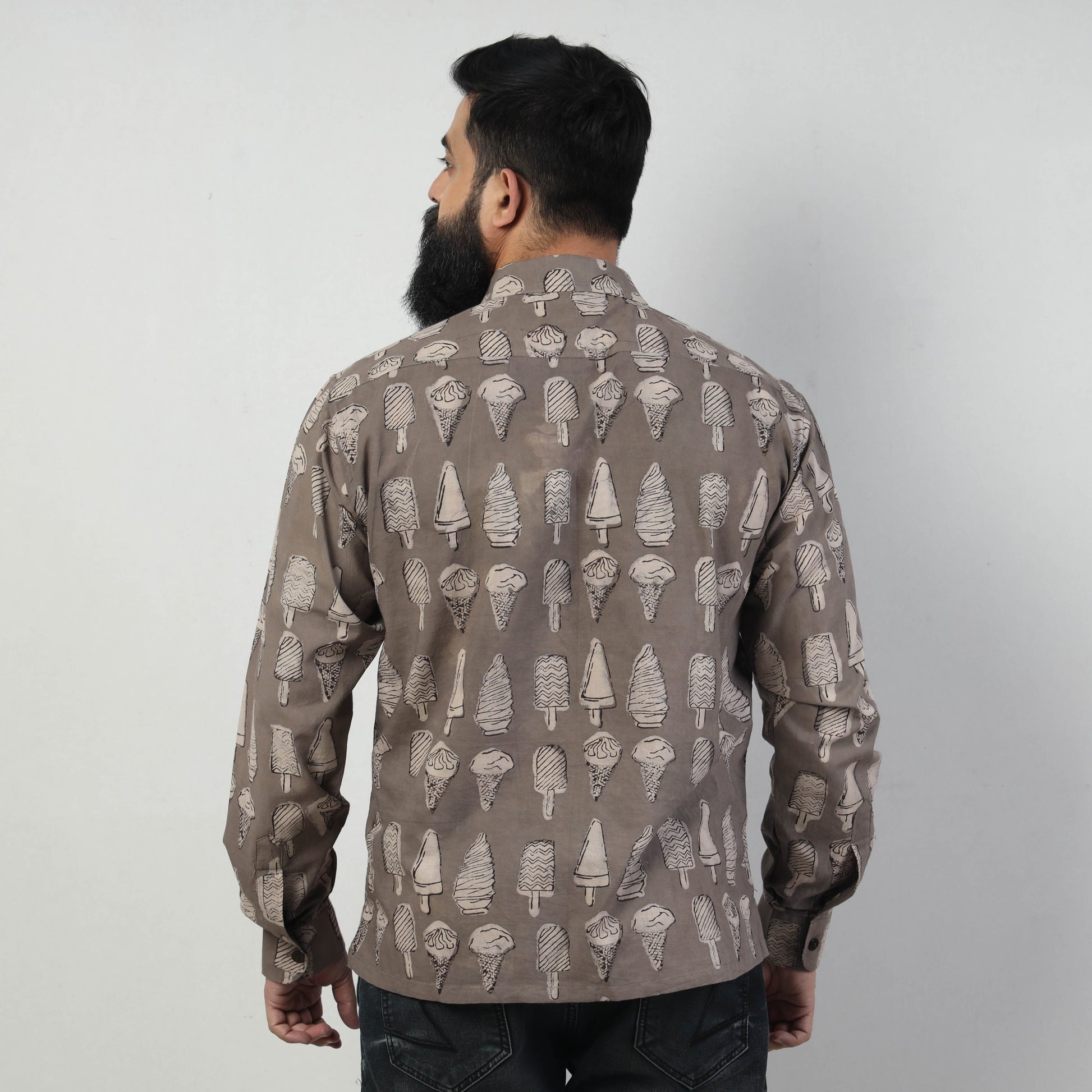 Brown - Bindaas Block Art Printed Cotton Men Full Sleeve Shirt