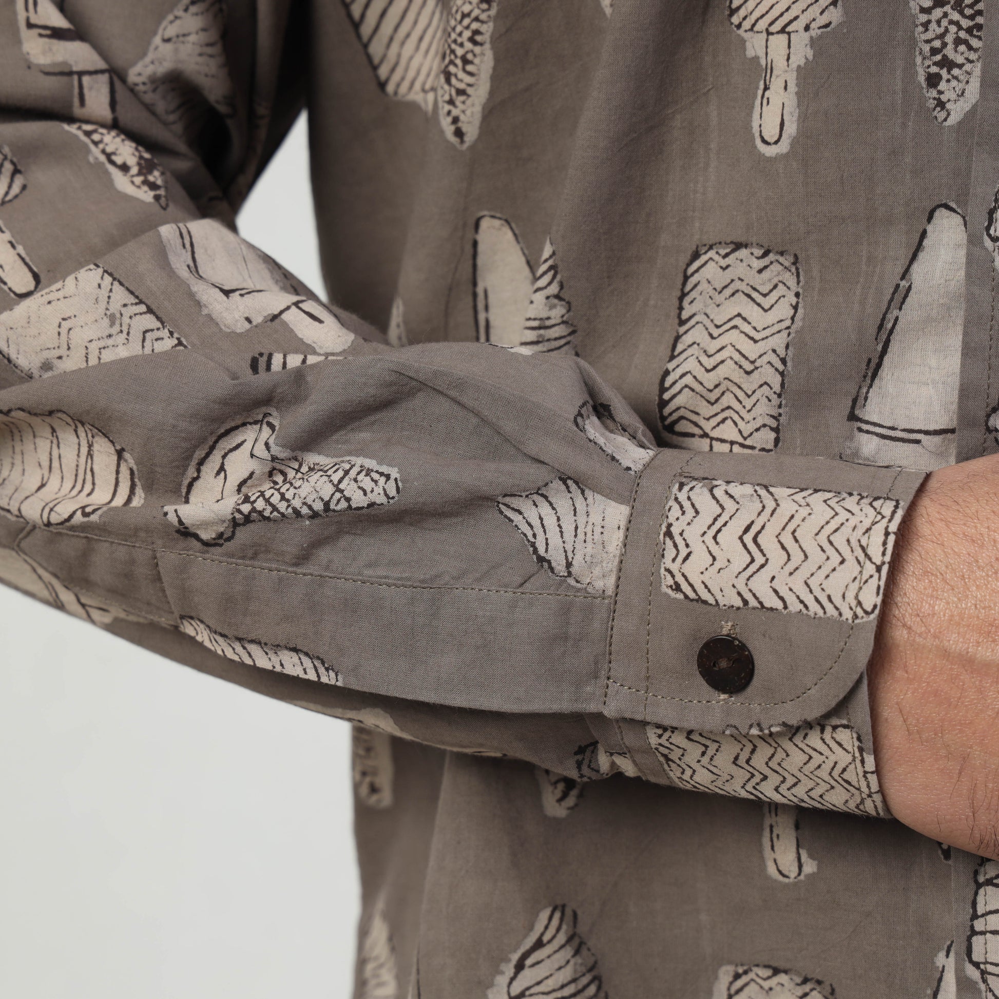 Brown - Bindaas Block Art Printed Cotton Men Full Sleeve Shirt