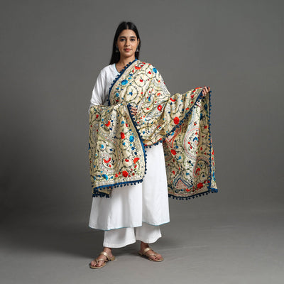 Beige - Hand Embroidery Chanderi Silk Phulkari Dupatta 35