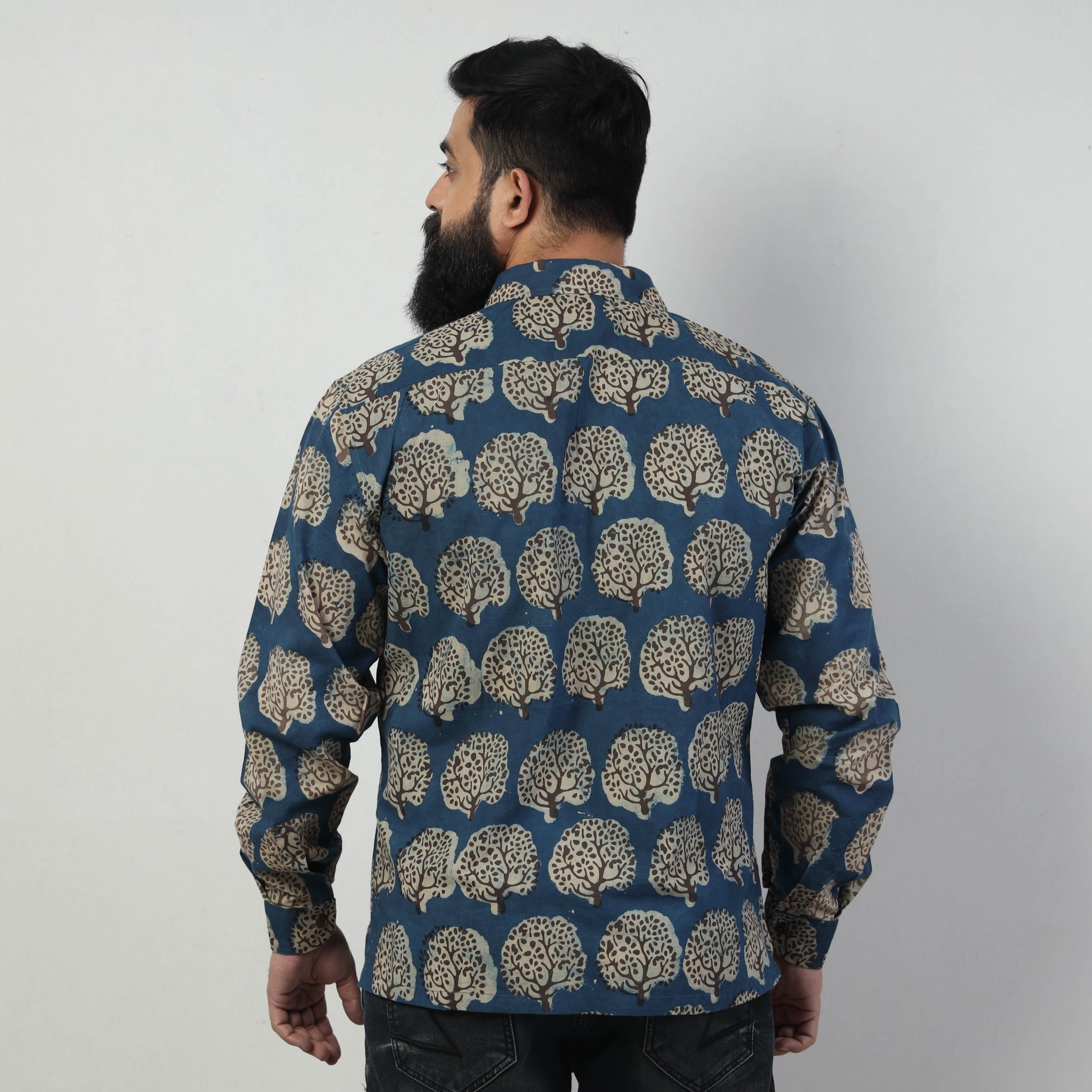Blue - Bindaas Block Art Printed Cotton Men Full Sleeve Shirt