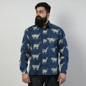Blue - Bindaas Block Art Printed Cotton Men Full Sleeve Shirt