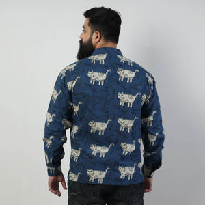 Blue - Bindaas Block Art Printed Cotton Men Full Sleeve Shirt
