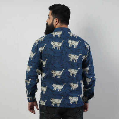 Blue - Bindaas Block Art Printed Cotton Men Full Sleeve Shirt
