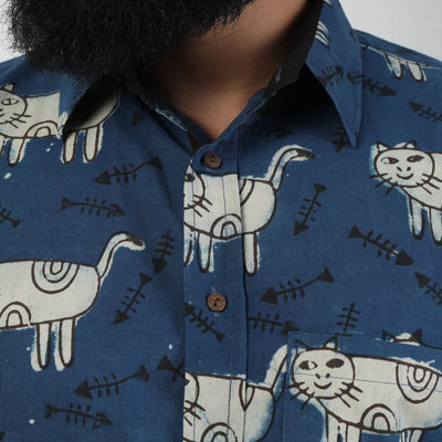 Blue - Bindaas Block Art Printed Cotton Men Full Sleeve Shirt