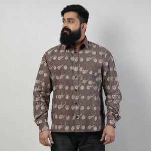 Brown - Bindaas Block Art Printed Cotton Men Full Sleeve Shirt