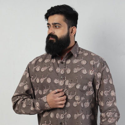 Brown - Bindaas Block Art Printed Cotton Men Full Sleeve Shirt