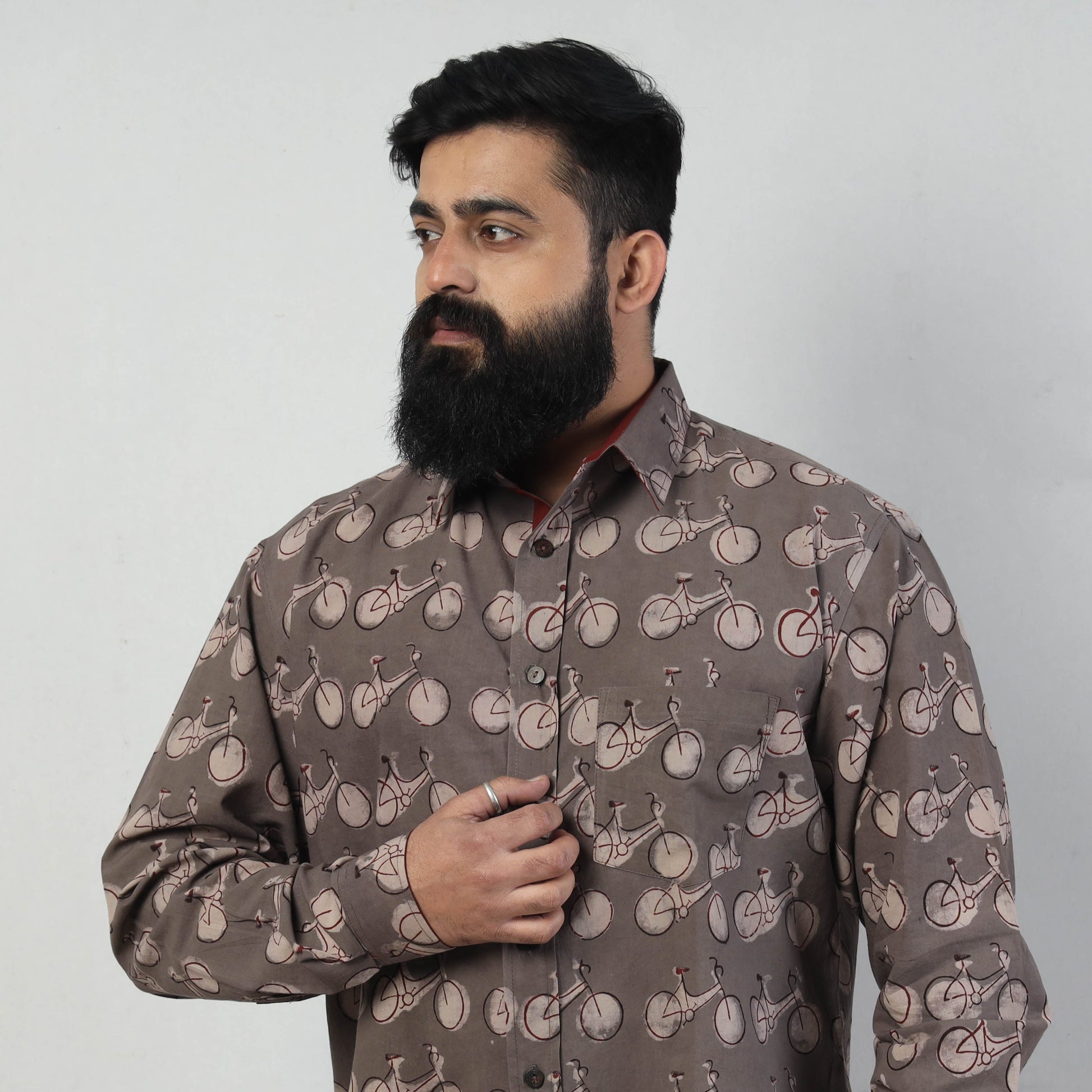 Brown - Bindaas Block Art Printed Cotton Men Full Sleeve Shirt