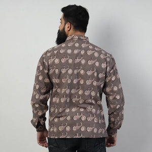 Brown - Bindaas Block Art Printed Cotton Men Full Sleeve Shirt