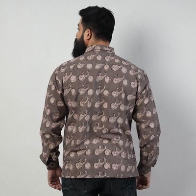 Brown - Bindaas Block Art Printed Cotton Men Full Sleeve Shirt