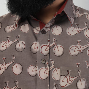 Brown - Bindaas Block Art Printed Cotton Men Full Sleeve Shirt