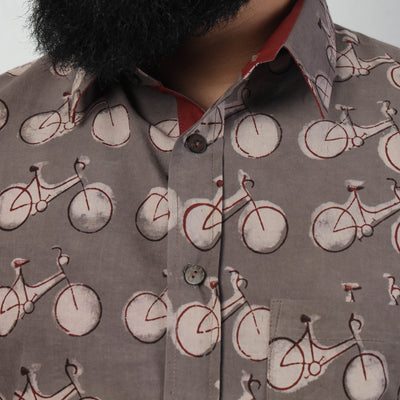Brown - Bindaas Block Art Printed Cotton Men Full Sleeve Shirt