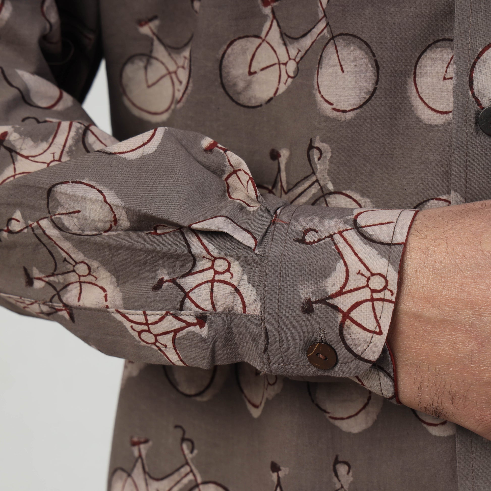 Brown - Bindaas Block Art Printed Cotton Men Full Sleeve Shirt