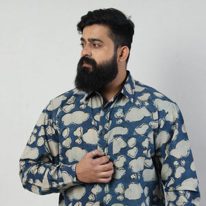 Blue - Bindaas Block Art Printed Cotton Men Full Sleeve Shirt
