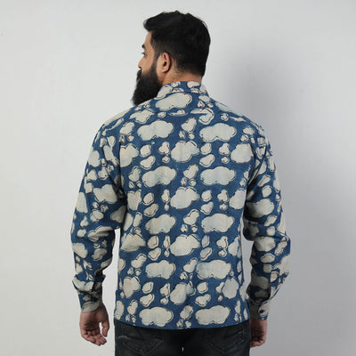 Blue - Bindaas Block Art Printed Cotton Men Full Sleeve Shirt