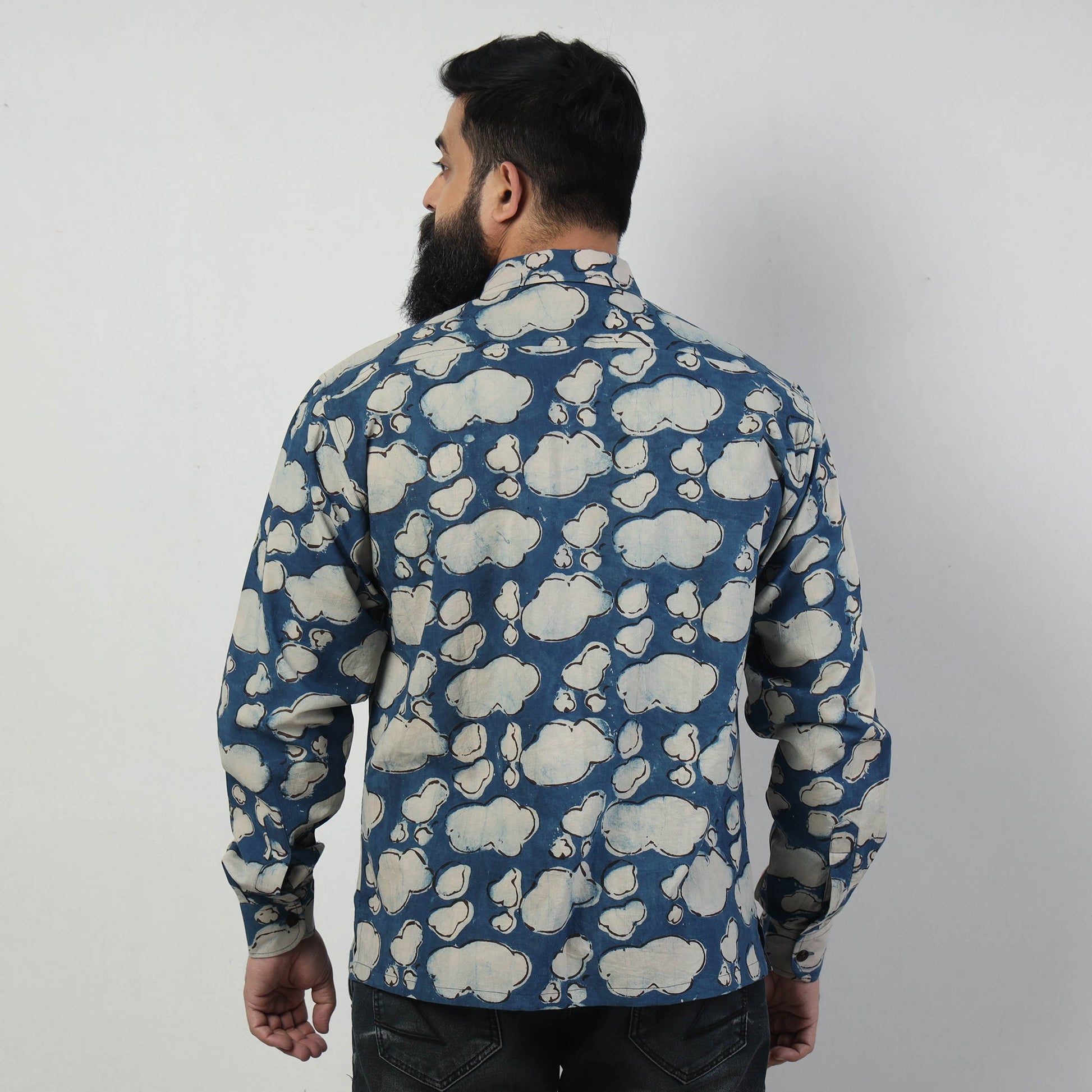 Blue - Bindaas Block Art Printed Cotton Men Full Sleeve Shirt