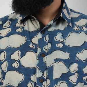 Blue - Bindaas Block Art Printed Cotton Men Full Sleeve Shirt