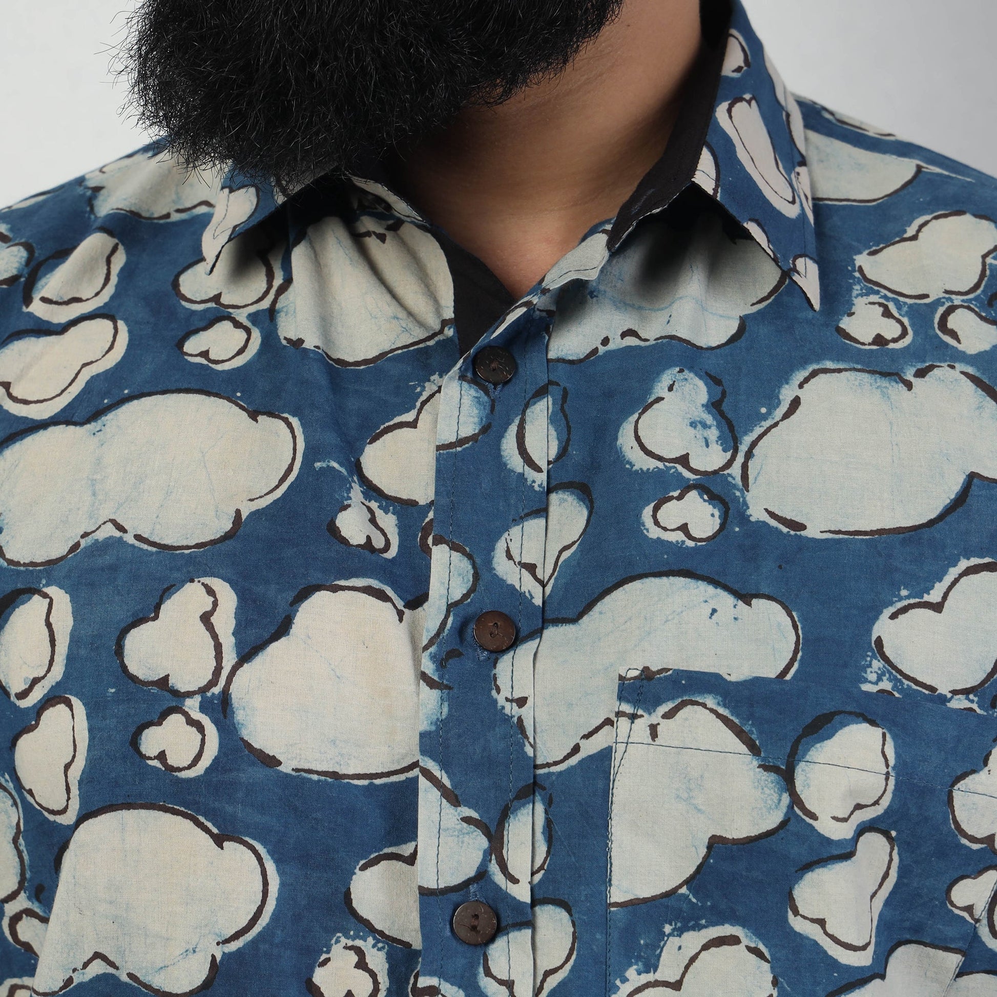 Blue - Bindaas Block Art Printed Cotton Men Full Sleeve Shirt