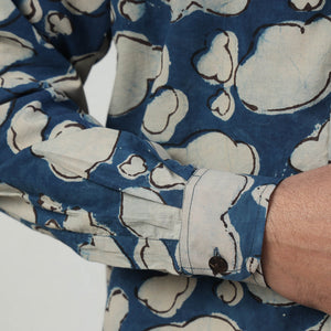 Blue - Bindaas Block Art Printed Cotton Men Full Sleeve Shirt
