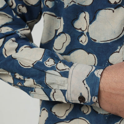 Blue - Bindaas Block Art Printed Cotton Men Full Sleeve Shirt