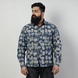 Blue - Bindaas Block Art Printed Cotton Men Full Sleeve Shirt