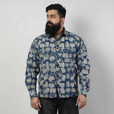 Blue - Bindaas Block Art Printed Cotton Men Full Sleeve Shirt