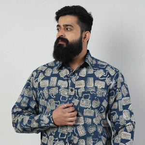 Blue - Bindaas Block Art Printed Cotton Men Full Sleeve Shirt