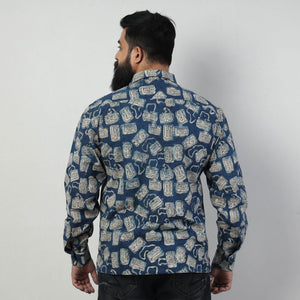 Blue - Bindaas Block Art Printed Cotton Men Full Sleeve Shirt