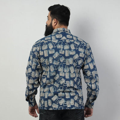Blue - Bindaas Block Art Printed Cotton Men Full Sleeve Shirt