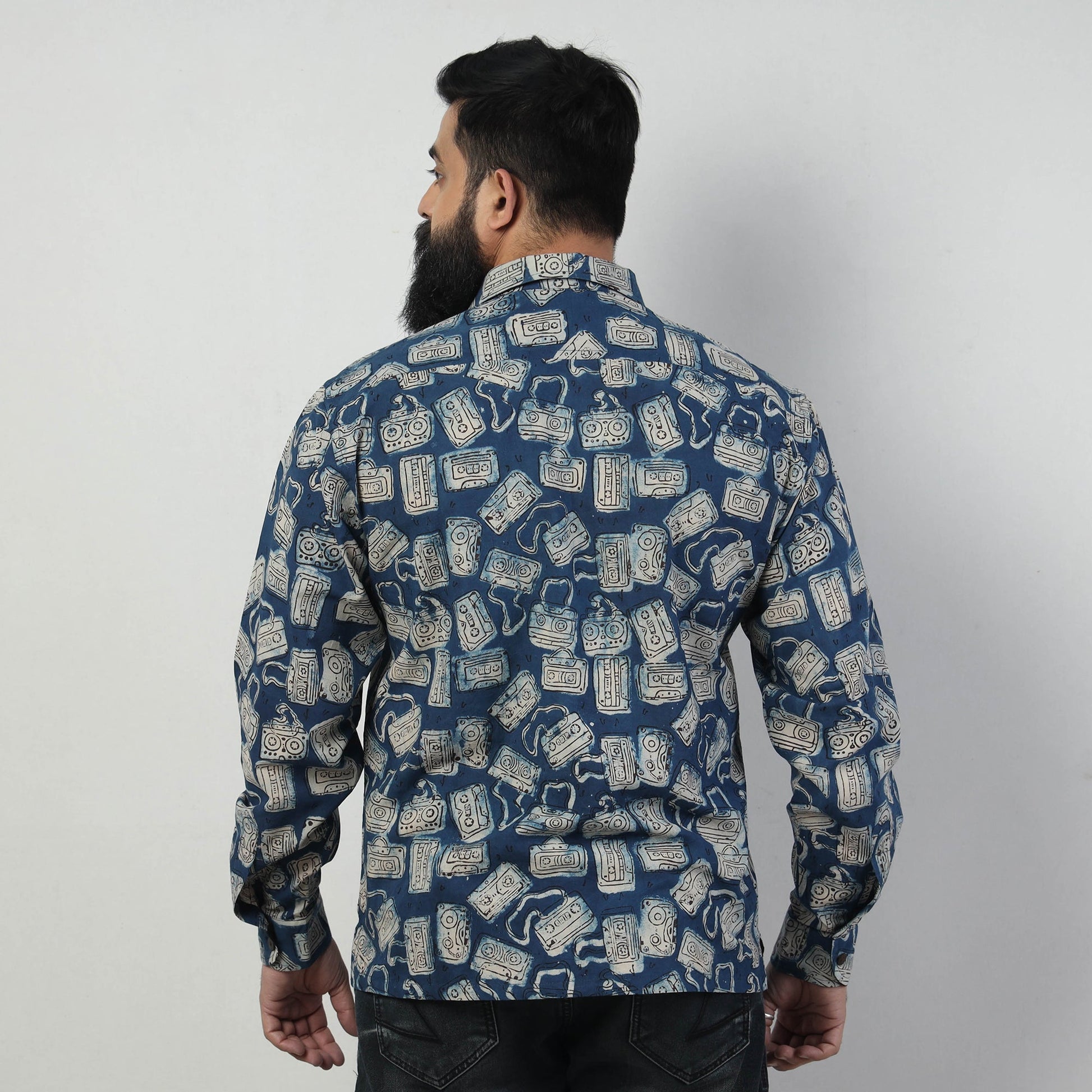Blue - Bindaas Block Art Printed Cotton Men Full Sleeve Shirt