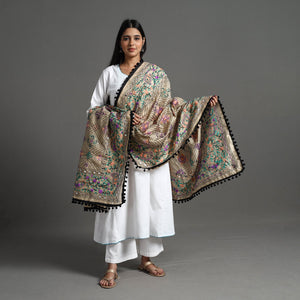 Beige - Hand Embroidery Chanderi Silk Phulkari Dupatta 44