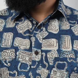 Blue - Bindaas Block Art Printed Cotton Men Full Sleeve Shirt