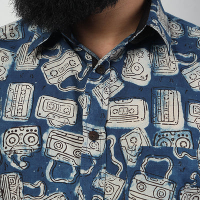 Blue - Bindaas Block Art Printed Cotton Men Full Sleeve Shirt