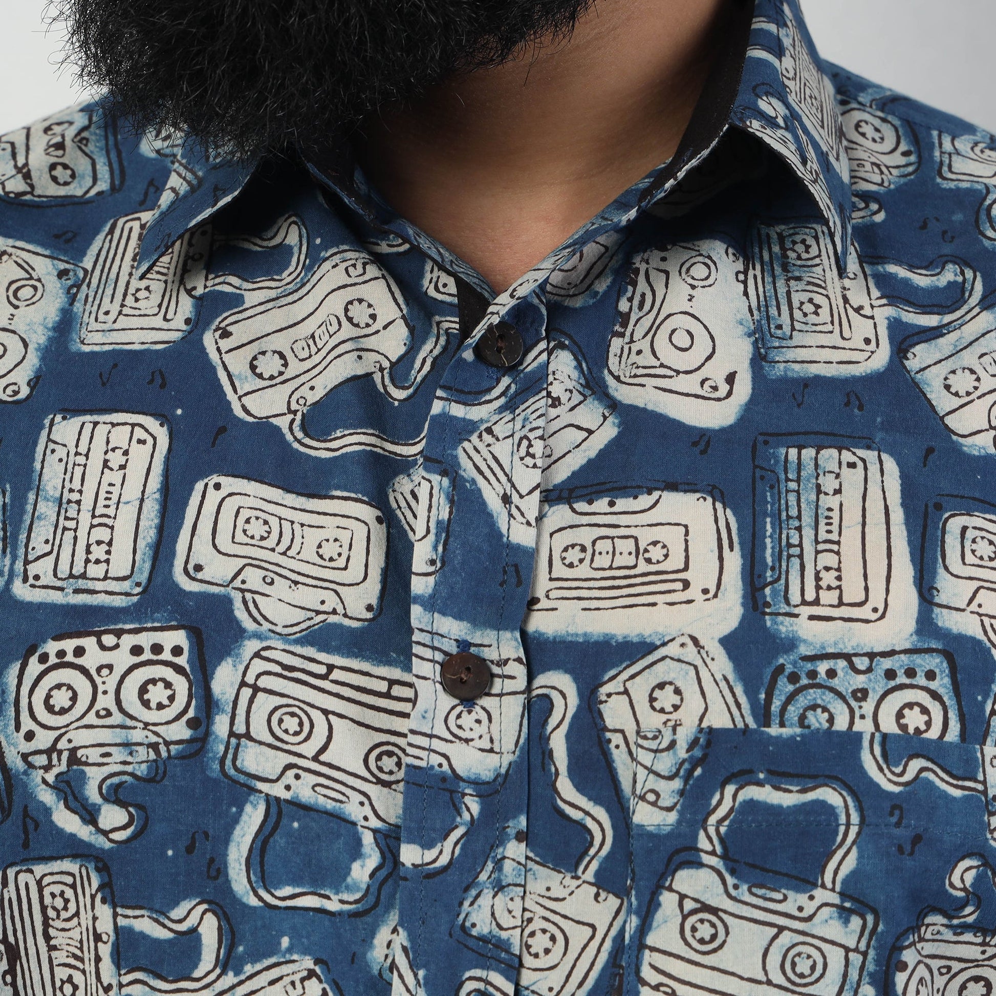 Blue - Bindaas Block Art Printed Cotton Men Full Sleeve Shirt