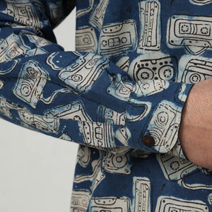 Blue - Bindaas Block Art Printed Cotton Men Full Sleeve Shirt