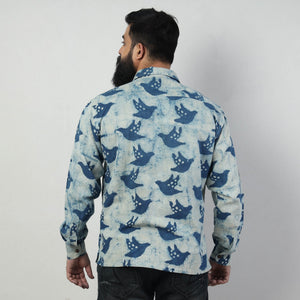 Blue - Bindaas Block Art Printed Cotton Men Full Sleeve Shirt