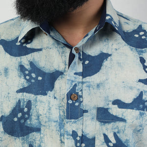 Blue - Bindaas Block Art Printed Cotton Men Full Sleeve Shirt