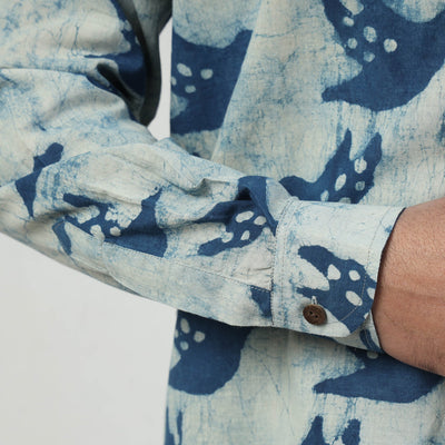 Blue - Bindaas Block Art Printed Cotton Men Full Sleeve Shirt